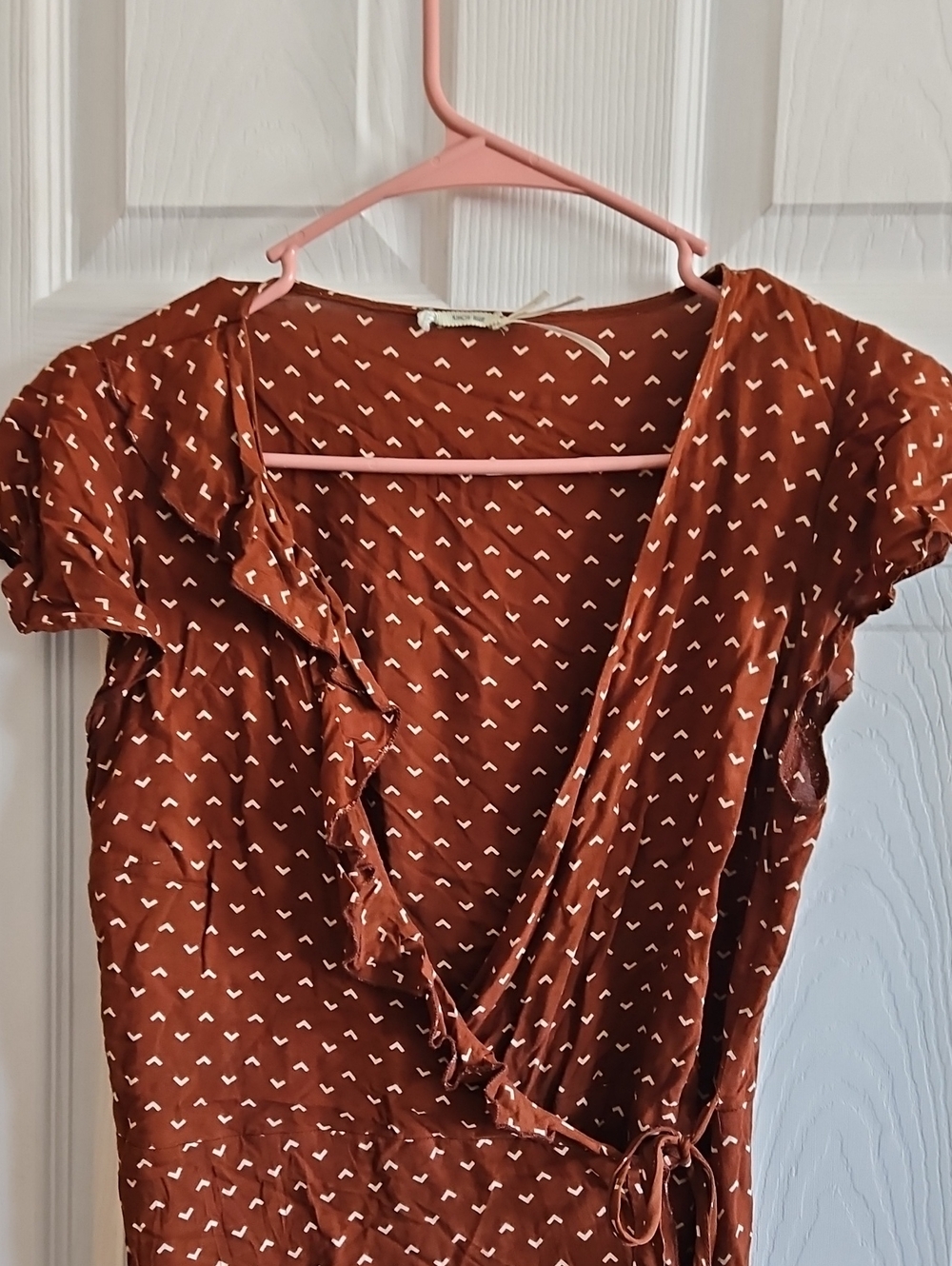 Urban Outfitters Kimchiowmen's Rust Brown Midi Wrap Dress with WhiteVshape Print - Picture 4 of 14